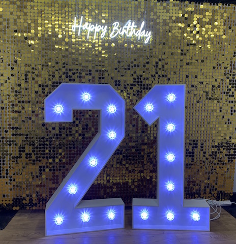 Happy Birthday Neon - Gold Shimmer Wall - 21 Light Up Numbers