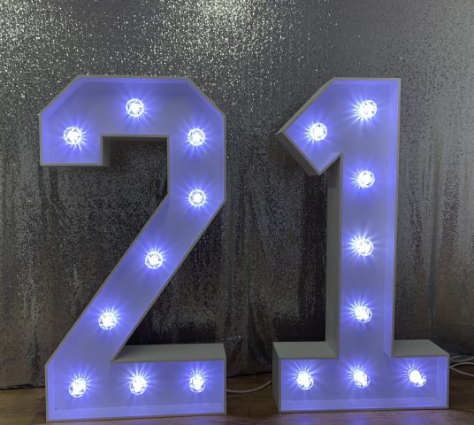 Light Up Numbers With Silver Glitter Backdrop