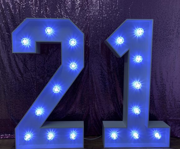 Light Up Numbers With Pink Glitter Backdrop