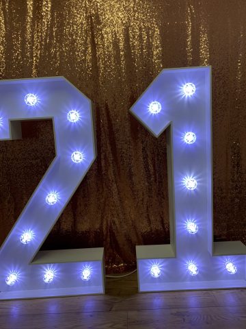 Light Up Numbers With Gold Glitter Backdrop