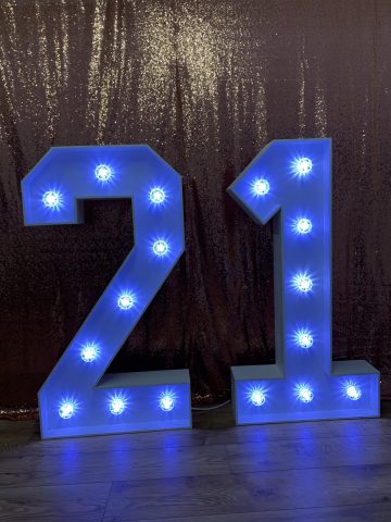 Light Up Numbers With Copper Glitter Backdrop